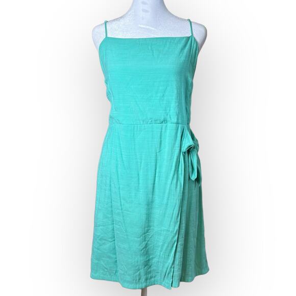 Nine West Green Faux Wrap Spaghetti Strap Boho Mini Dress Size XL‎ - Picture 1 of 9